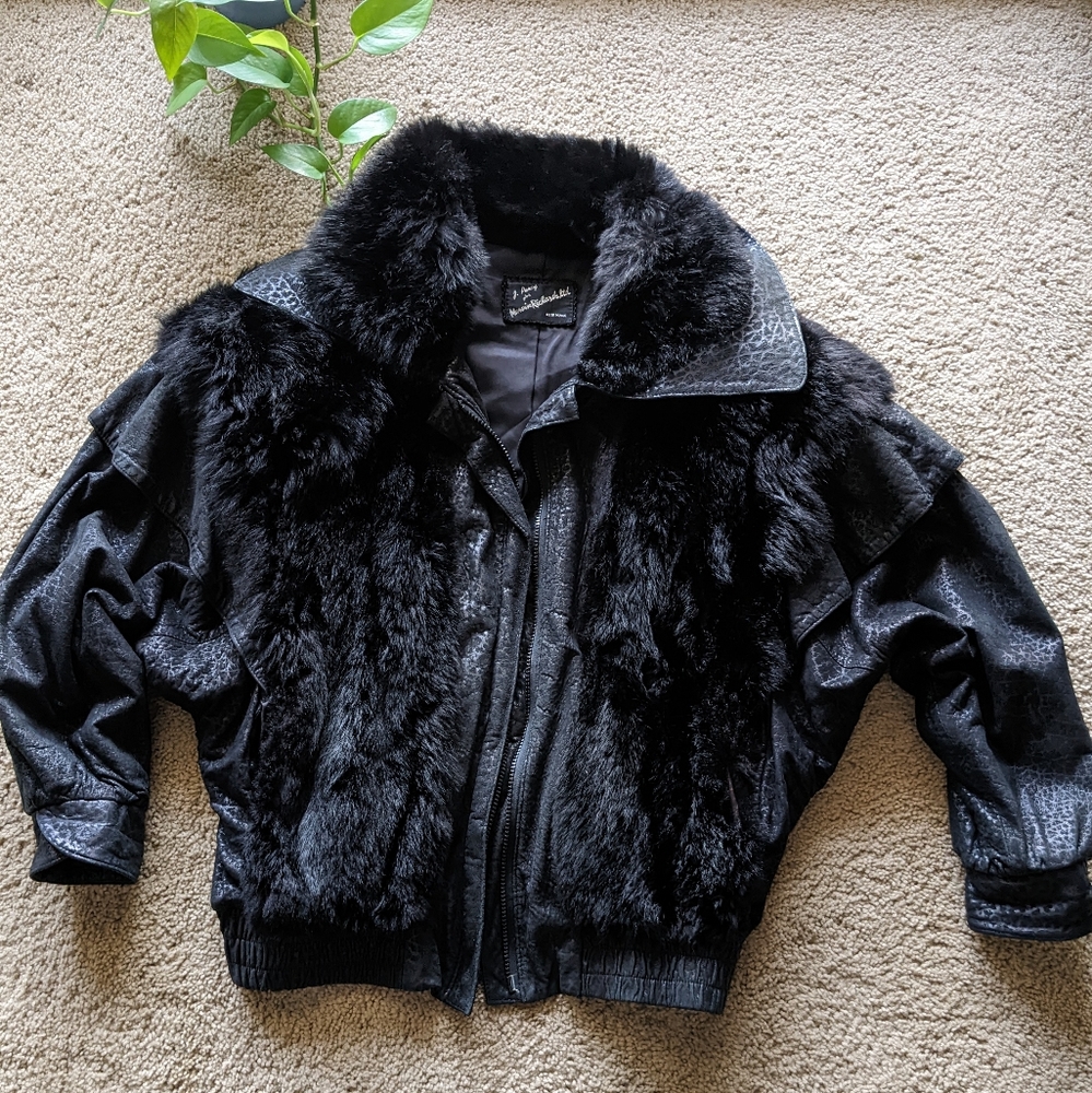 J. Percy for Marvin Richards 1980's Leather/Fur Bomber Jacket sz M